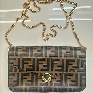 FENDI -  Monogram Crossbody Bag with Gold Chain includes Billfold & Wallet